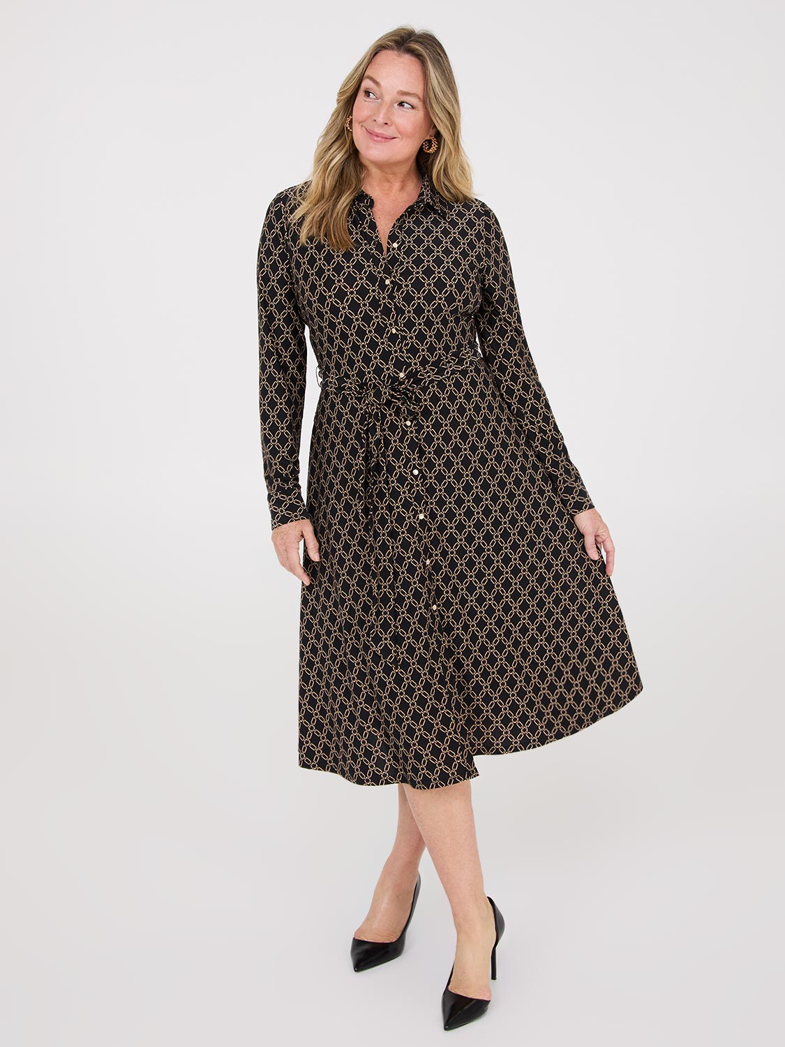 Geo Print Shirt Dress With Pockets