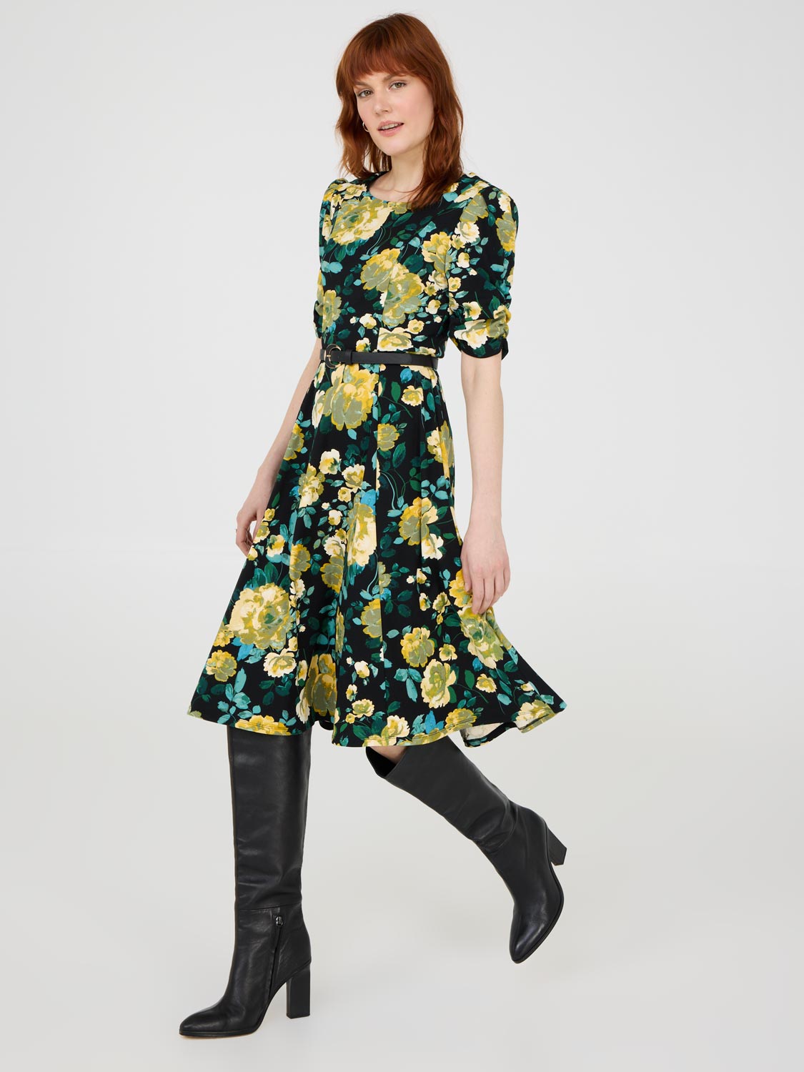 Floral Print Fit & Flare Midi Dress